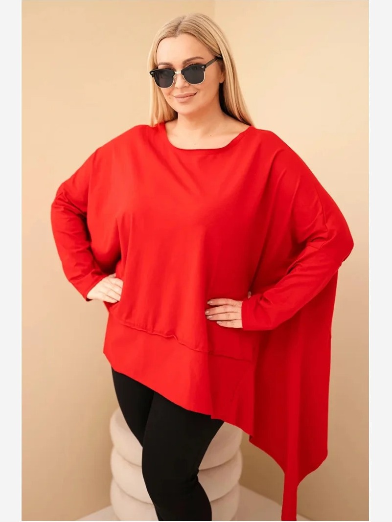 Dámska tunika Plus Size z bavlny s asymetrickým spodkom červená