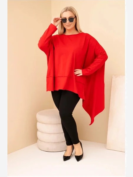 Dámska tunika Plus Size z bavlny s asymetrickým spodkom červená