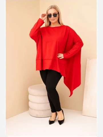 Dámska tunika Plus Size z bavlny s asymetrickým spodkom červená