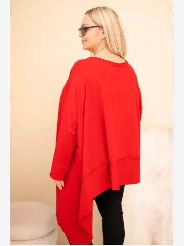 Dámska tunika Plus Size z bavlny s asymetrickým spodkom červená