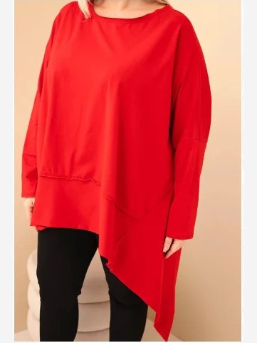 Dámska tunika Plus Size z bavlny s asymetrickým spodkom červená