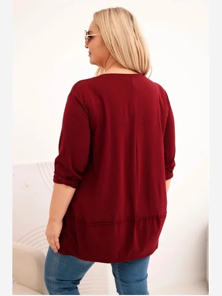 Dámska blúzka Plus Size z bavlny s ozdobnými gombíkmi a vyhrnutými rukávmi bordová