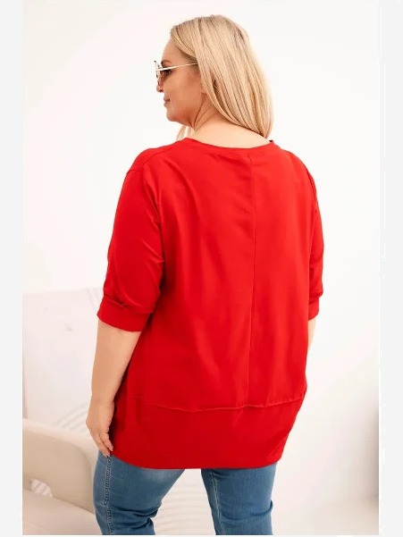 Dámska blúzka Plus Size z bavlny s ozdobnými gombíkmi a vyhrnutými rukávmi červená