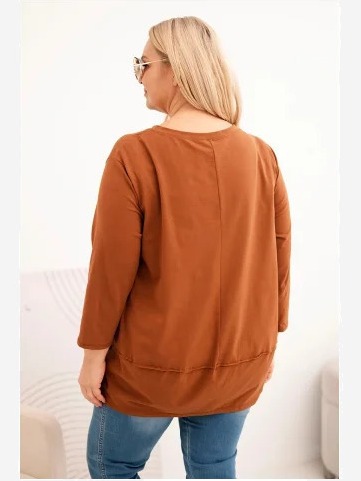 Dámska blúzka Plus Size z bavlny s ozdobnými gombíkmi a podhodenými rukávmi camelová