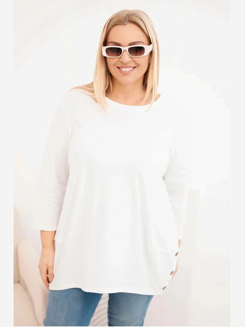 Dámska blúzka Plus Size z bavlny s ozdobnými gombíkmi a vyhrnutými rukávmi ecru