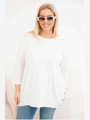 Dámska blúzka Plus Size z bavlny s ozdobnými gombíkmi a vyhrnutými rukávmi ecru