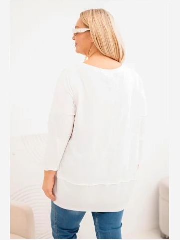 Dámska blúzka Plus Size z bavlny s ozdobnými gombíkmi a vyhrnutými rukávmi ecru