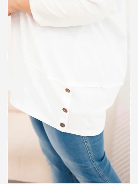 Dámska blúzka Plus Size z bavlny s ozdobnými gombíkmi a vyhrnutými rukávmi ecru