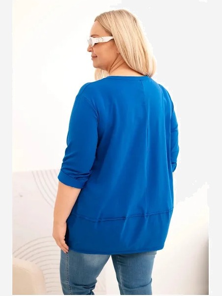 Dámska blúzka Plus Size z bavlny s ozdobnými gombíkmi a vyhrnutými rukávmi chabrová