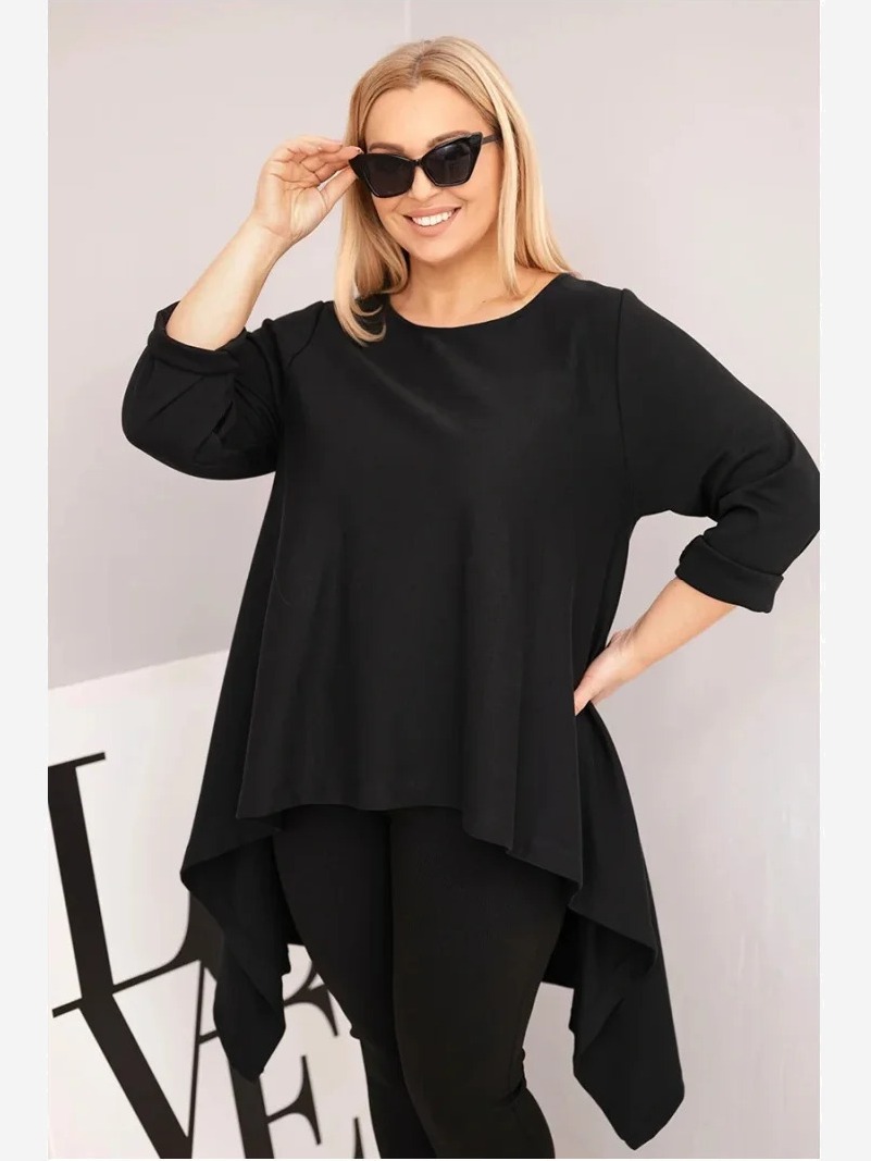 Dámska tunika Plus Size bavlnená s asymetrickým strihom čierna