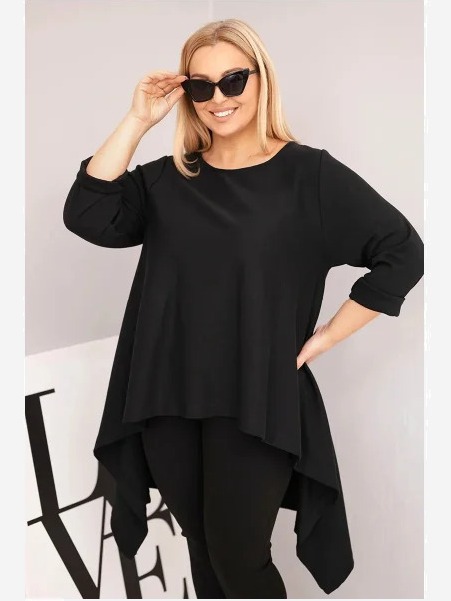 Dámska tunika Plus Size bavlnená s asymetrickým strihom čierna