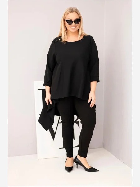 Dámska tunika Plus Size bavlnená s asymetrickým strihom čierna