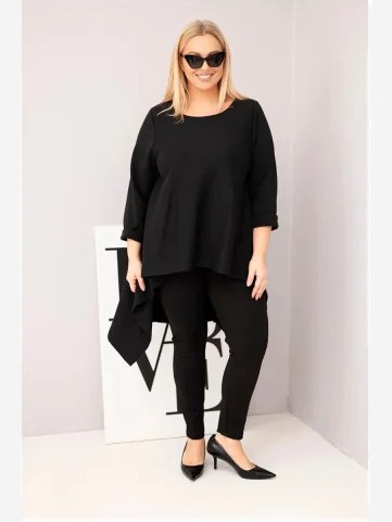 Dámska tunika Plus Size bavlnená s asymetrickým strihom čierna