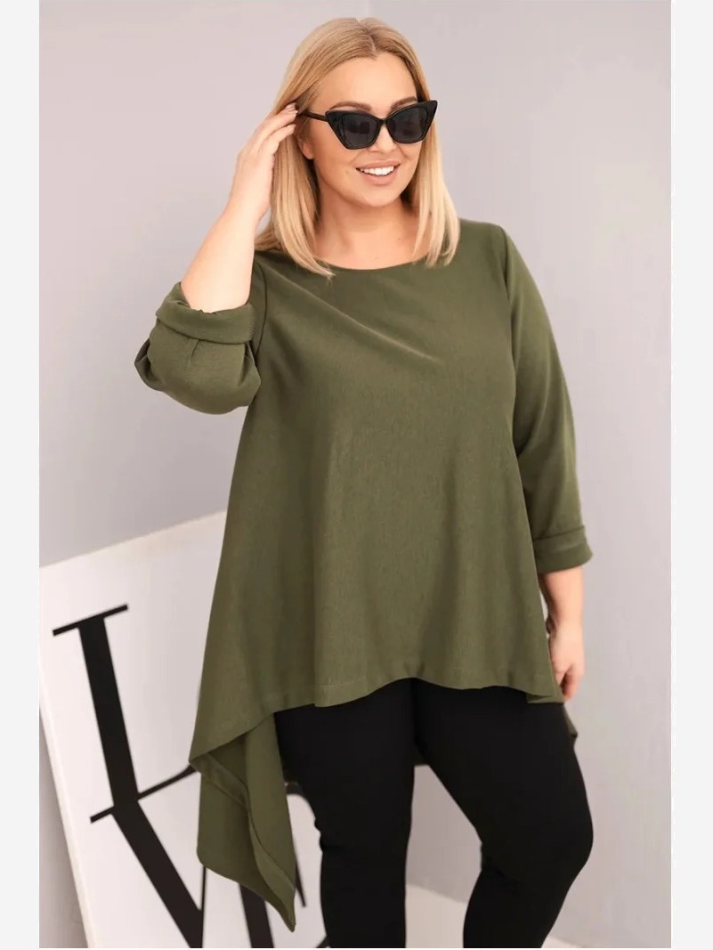 Dámska tunika Plus Size bavlnená s asymetrickým strihom khaki