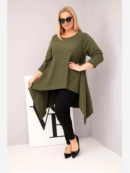 Dámska tunika Plus Size bavlnená s asymetrickým strihom khaki