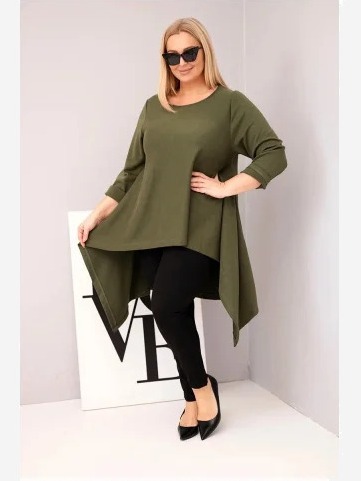 Dámska tunika Plus Size bavlnená s asymetrickým strihom khaki