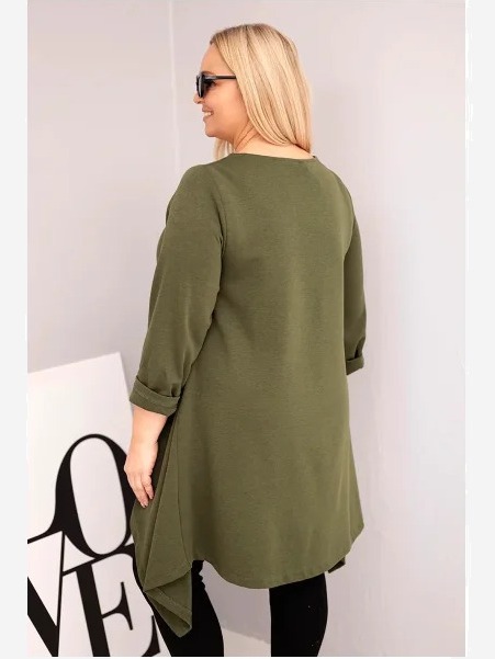 Dámska tunika Plus Size bavlnená s asymetrickým strihom khaki