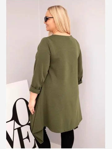 Dámska tunika Plus Size bavlnená s asymetrickým strihom khaki