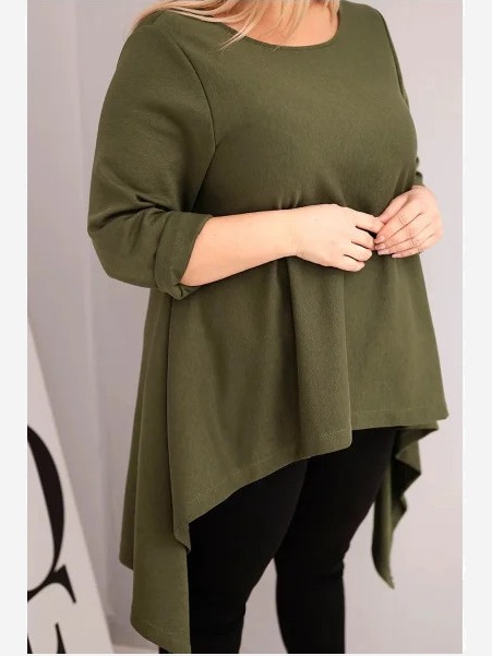 Dámska tunika Plus Size bavlnená s asymetrickým strihom khaki