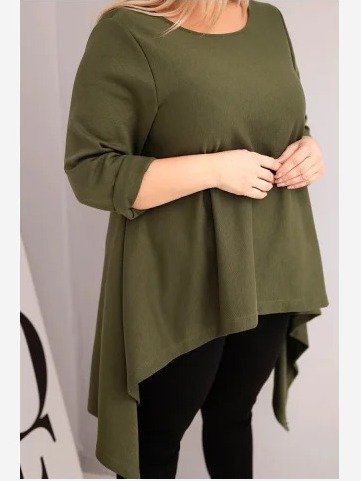 Dámska tunika Plus Size bavlnená s asymetrickým strihom khaki