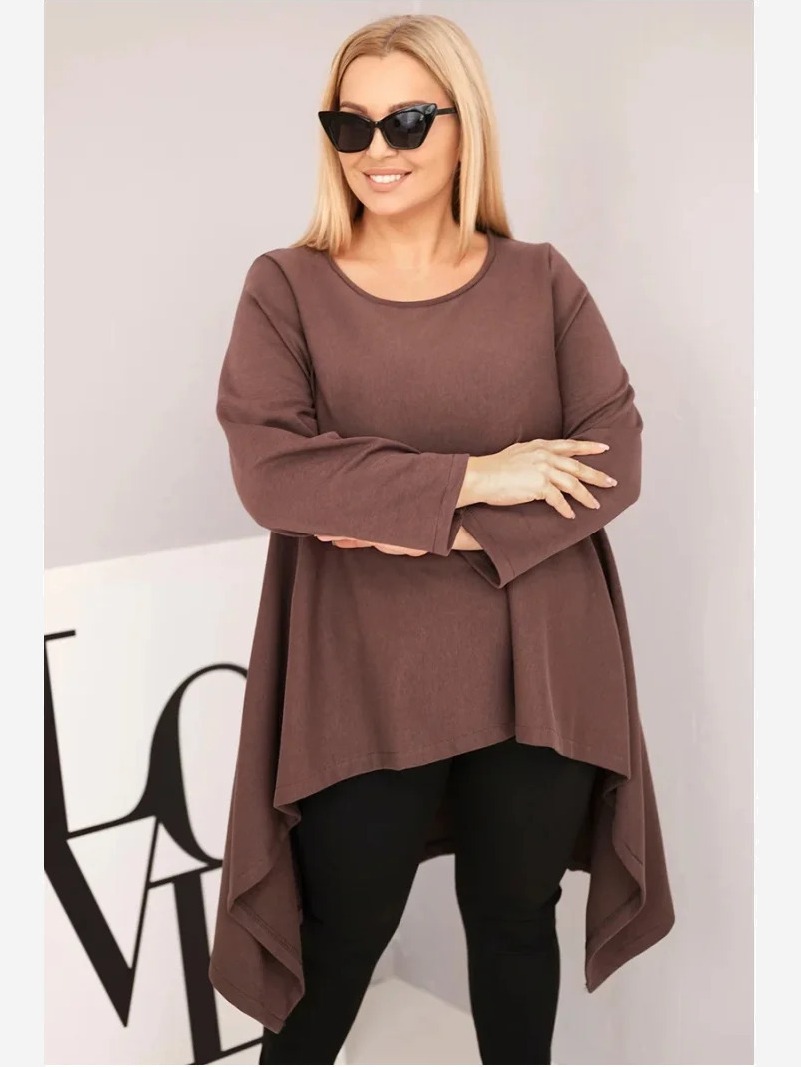 Tunika dámska Plus Size bavlnená s asymetrickým strihom hnedá