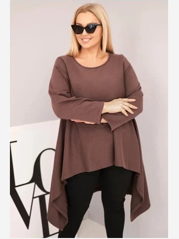 Tunika dámska Plus Size bavlnená s asymetrickým strihom hnedá