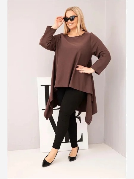 Tunika dámska Plus Size bavlnená s asymetrickým strihom hnedá