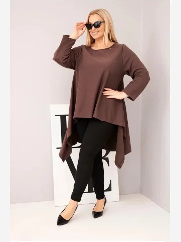 Tunika dámska Plus Size bavlnená s asymetrickým strihom hnedá