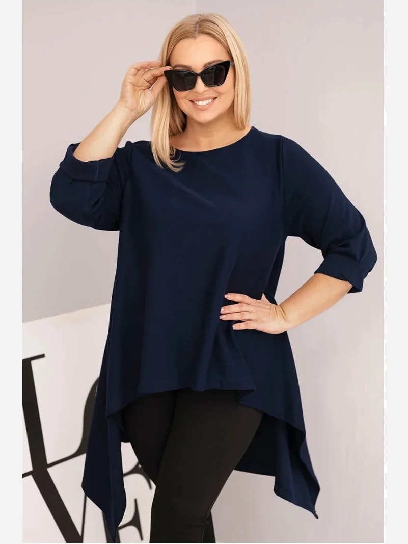 Tunika dámska Plus Size bavlnená s asymetrickým strihom modrá