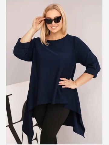 Tunika dámska Plus Size bavlnená s asymetrickým strihom modrá