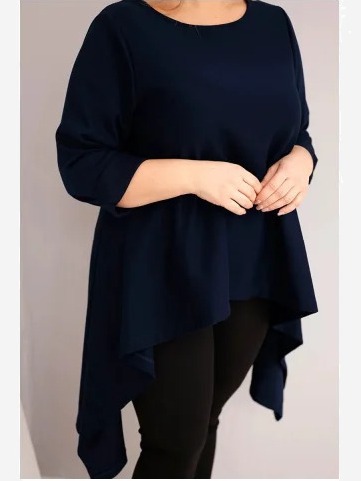 Tunika dámska Plus Size bavlnená s asymetrickým strihom modrá