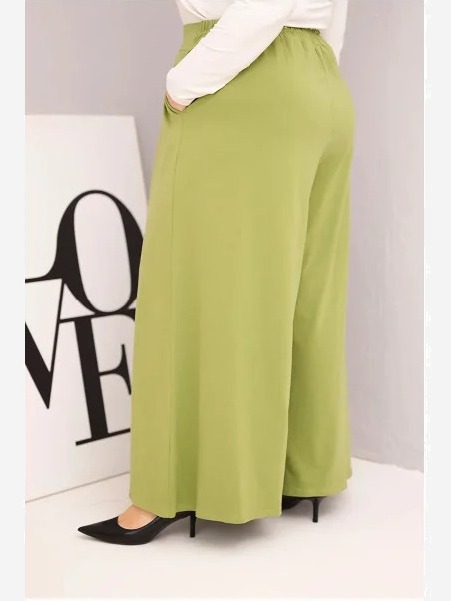 Dámske bavlnené nohavice Plus Size s širokou nohavicou a voľným strihom pistáciové