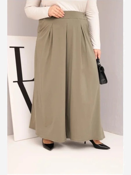 Dámske bavlnené nohavice Plus Size so širokým strihom a voľným strihom khaki
