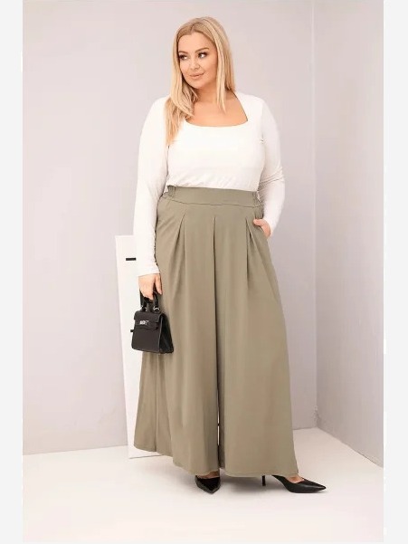 Dámske bavlnené nohavice Plus Size so širokým strihom a voľným strihom khaki