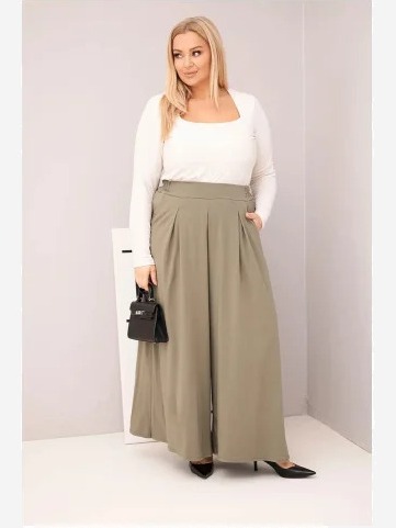 Dámske bavlnené nohavice Plus Size so širokým strihom a voľným strihom khaki