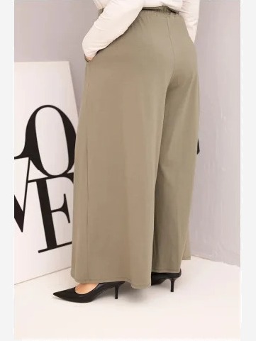 Dámske bavlnené nohavice Plus Size so širokým strihom a voľným strihom khaki