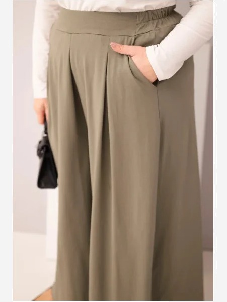 Dámske bavlnené nohavice Plus Size so širokým strihom a voľným strihom khaki