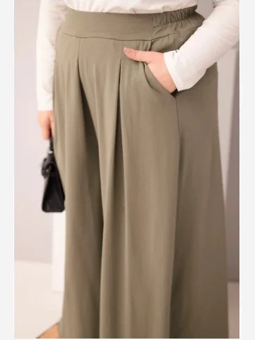 Dámske bavlnené nohavice Plus Size so širokým strihom a voľným strihom khaki