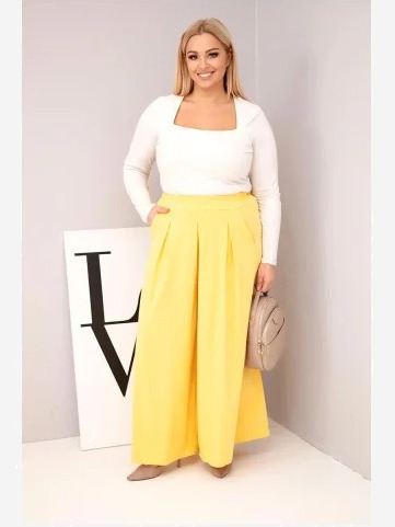 Dámske bavlnené nohavice Plus Size so širokými nohavicami a voľným strihom žlté
