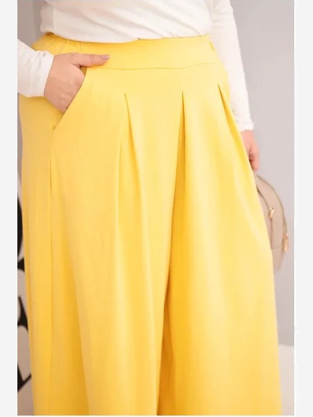 Dámske bavlnené nohavice Plus Size so širokými nohavicami a voľným strihom žlté