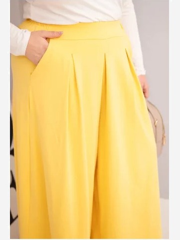 Dámske bavlnené nohavice Plus Size so širokými nohavicami a voľným strihom žlté