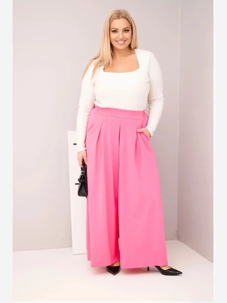 Dámske bavlnené nohavice Plus Size so širokými nohavicami a voľným strihom svetloružové