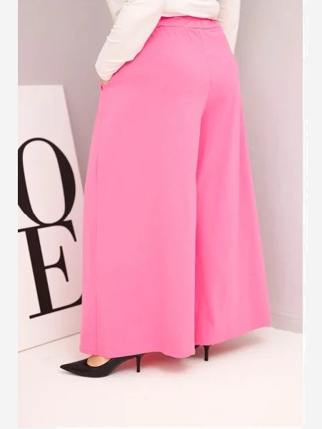 Dámske bavlnené nohavice Plus Size so širokými nohavicami a voľným strihom svetloružové