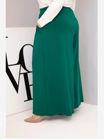 Dámske bavlnené nohavice Plus Size s širokými nohavicami a voľným strihom tmavozelené