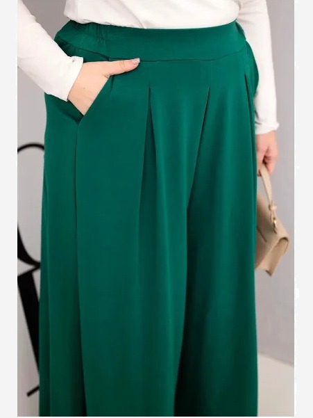 Dámske bavlnené nohavice Plus Size s širokými nohavicami a voľným strihom tmavozelené