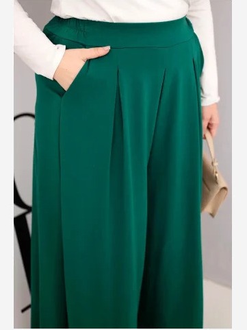Dámske bavlnené nohavice Plus Size s širokými nohavicami a voľným strihom tmavozelené