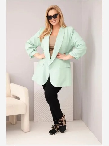 Dámska sako Plus Size elegantná mätová