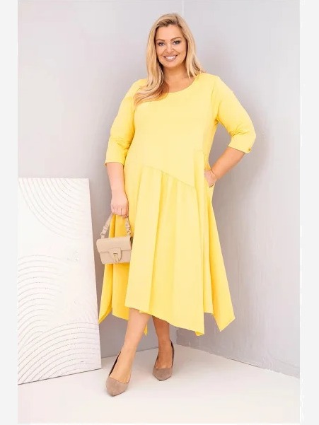 Dámska bavlnená sukňa Plus Size s asymetrickým spodkom žltá