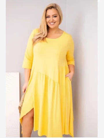 Dámska bavlnená sukňa Plus Size s asymetrickým spodkom žltá