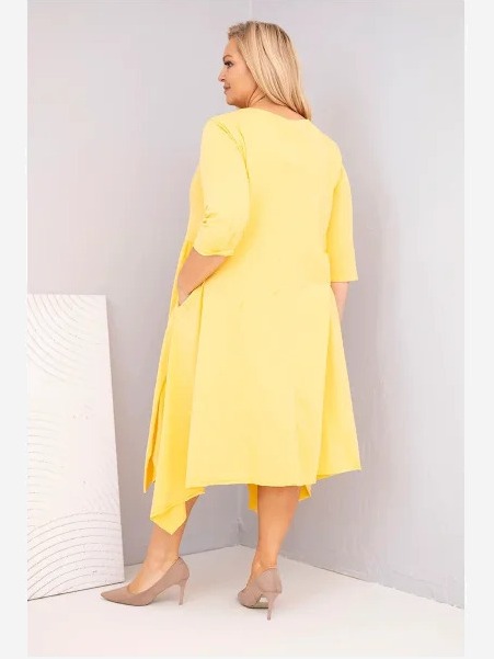 Dámska bavlnená sukňa Plus Size s asymetrickým spodkom žltá